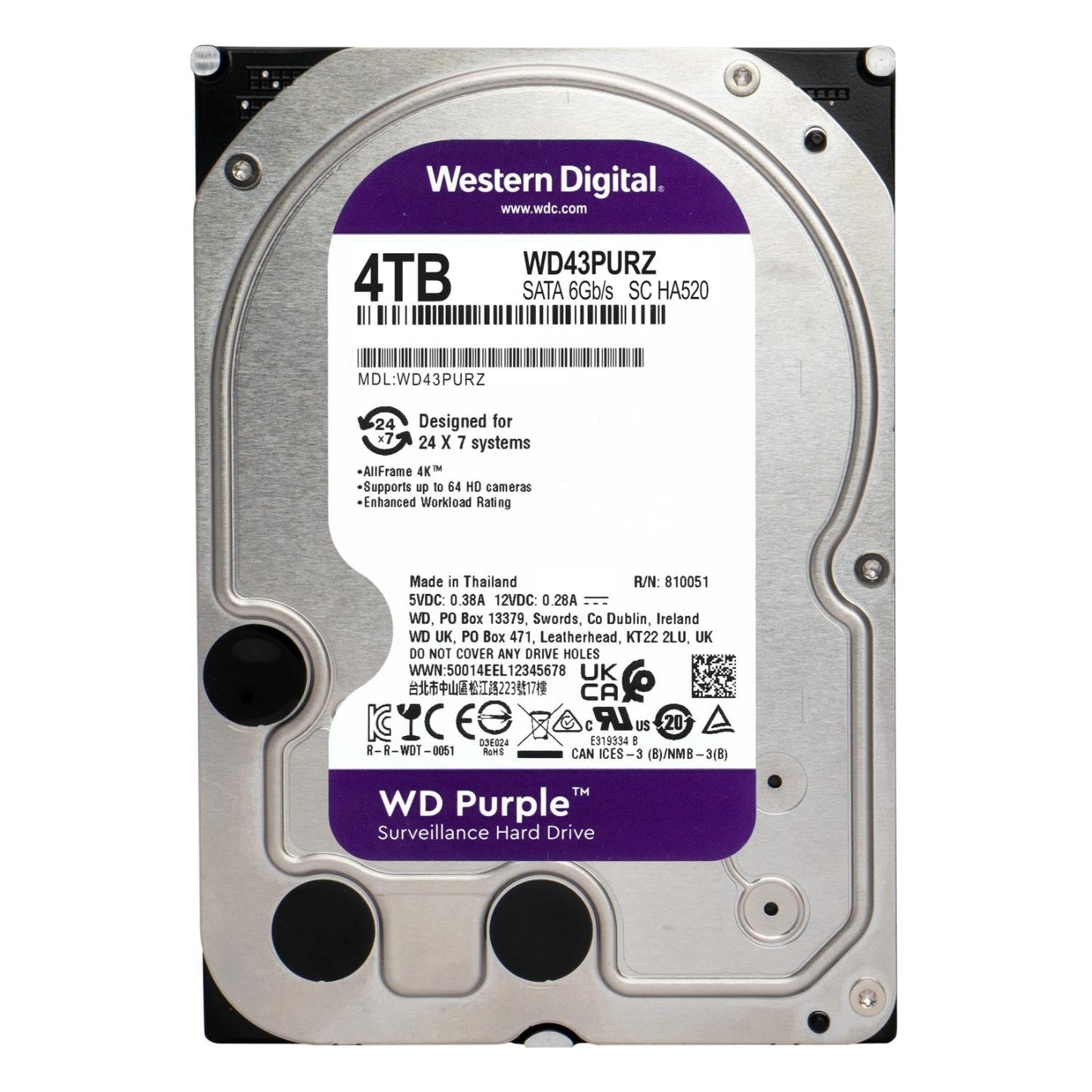 Western Digital Purple 4TB 3.5" SATA Surveillance Internal Hard Drive